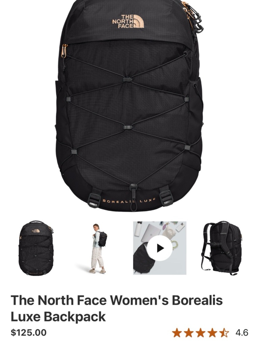 The North Face Borealis Luxe Backpack in Black with Rose Gold Accents - Picture 3 of 3